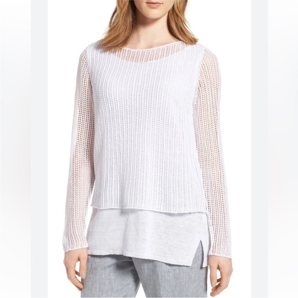 Eileen Fisher Sweaters - Eileen Fisher White Linen Knit Top